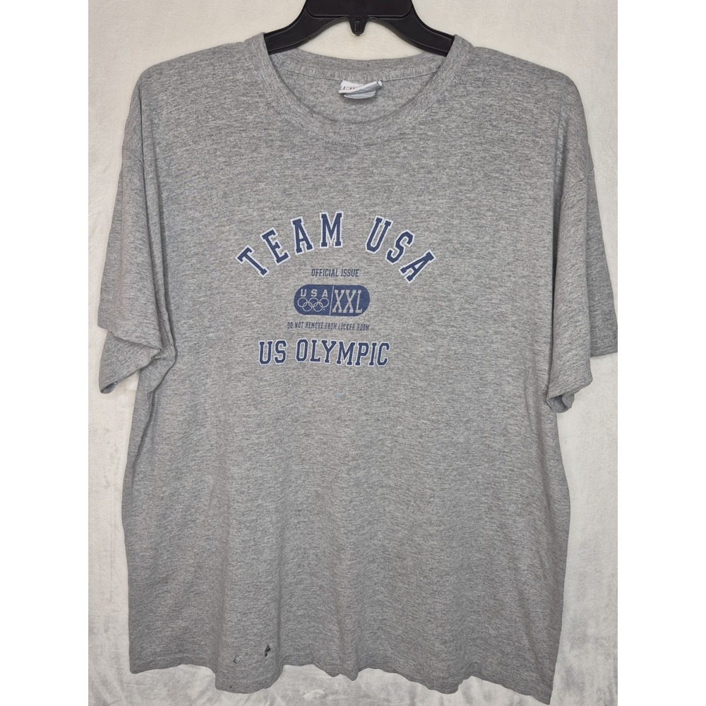 Vintage US Olympic Team USA T Shirt Distressed Holes Paint Heather Grey Mens XL